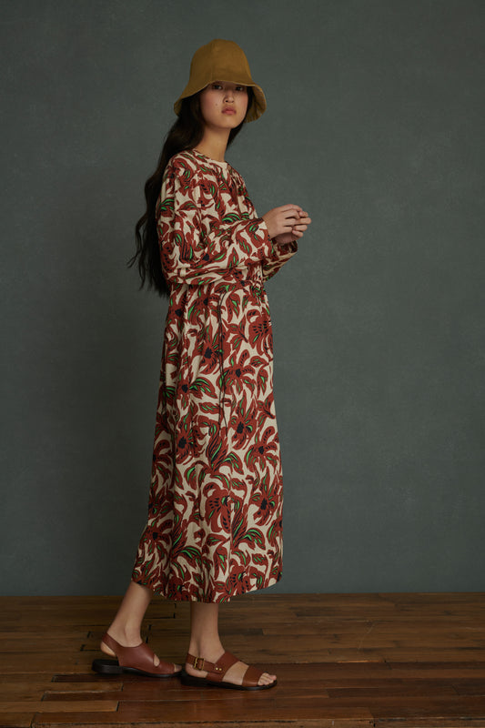 Robe Agnes - Terre Battue/Vert - Coton - Femme